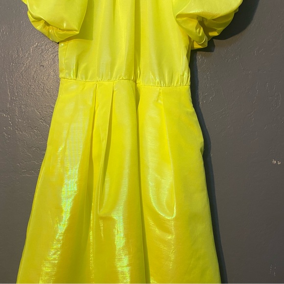 Christopher Rogers Woman Yellow Midi Dress Volume Iridescent Puff Sleeve Size M - Picture 4 of 11